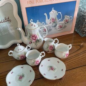 Fine Porcelain Pink Rose Tea Set by